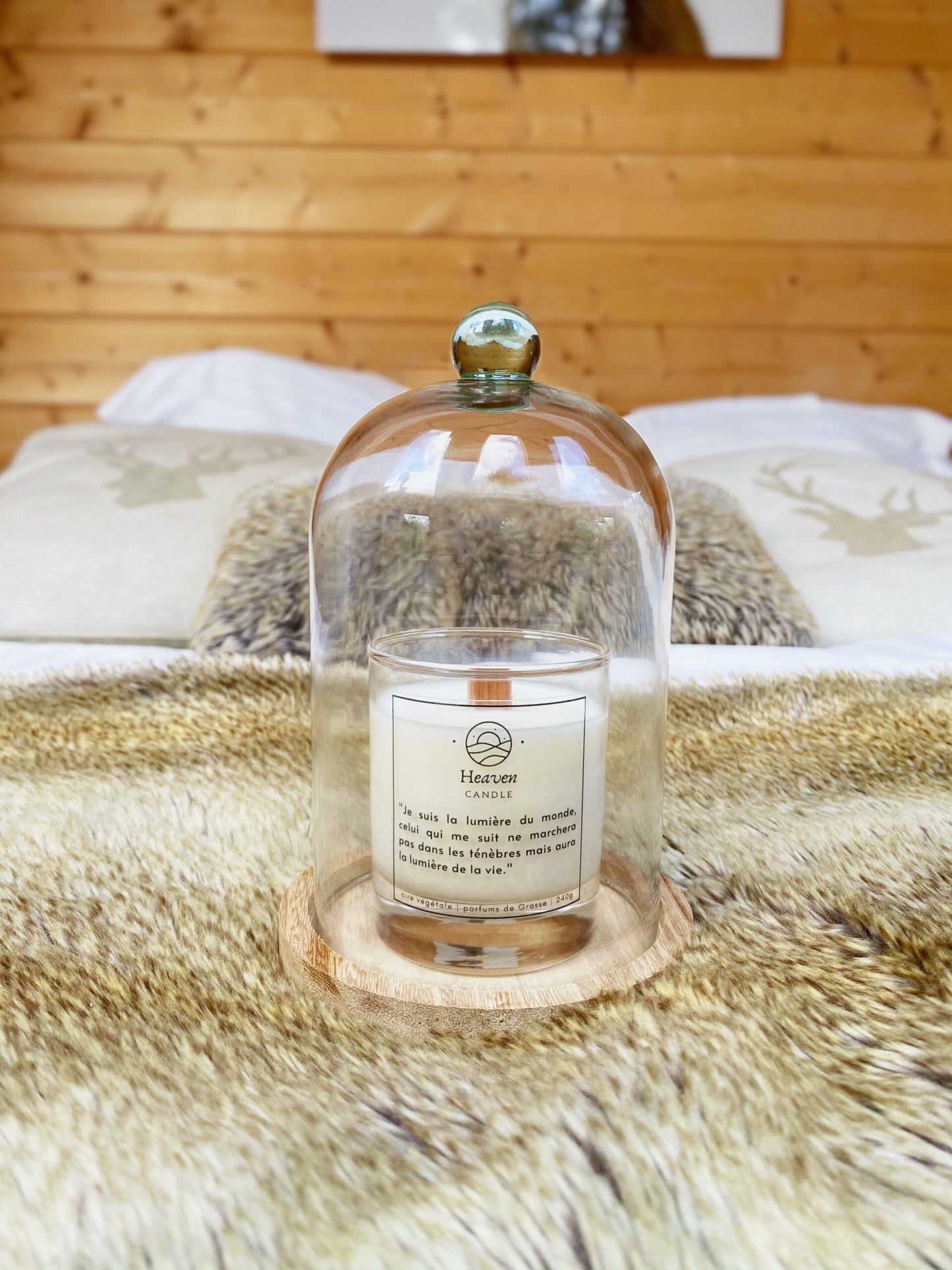 Cloche en verre avec socle en bois