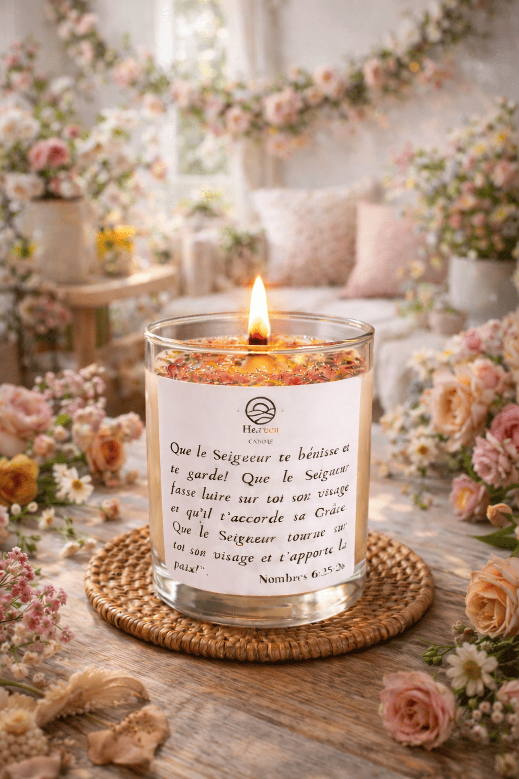 Bougie avec verset de la Bible "Que l'Eternel te bénisse" | Décoration Chrétienne