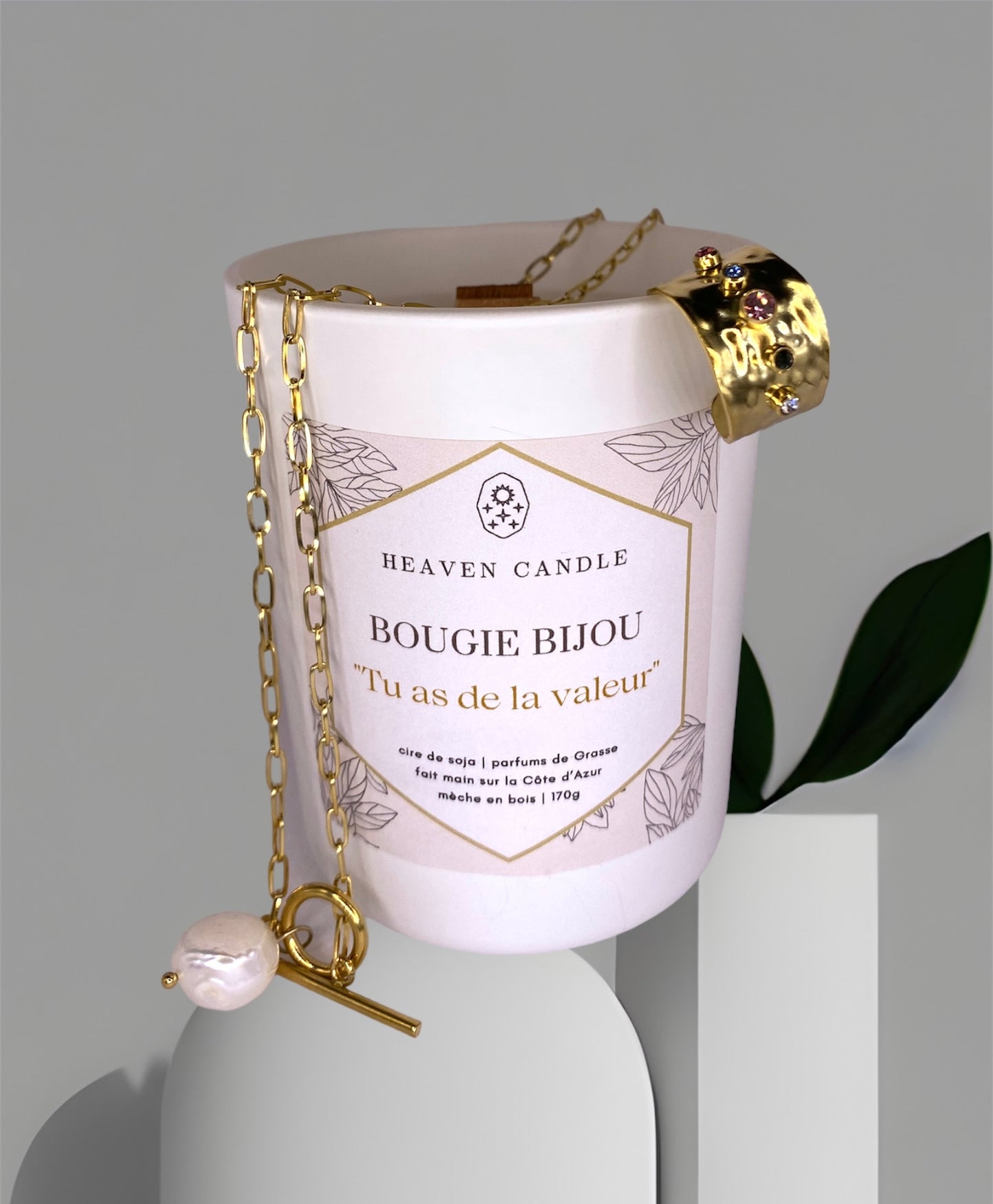 Bougie bijou "Tu as de la valeur" avec collier ou bague