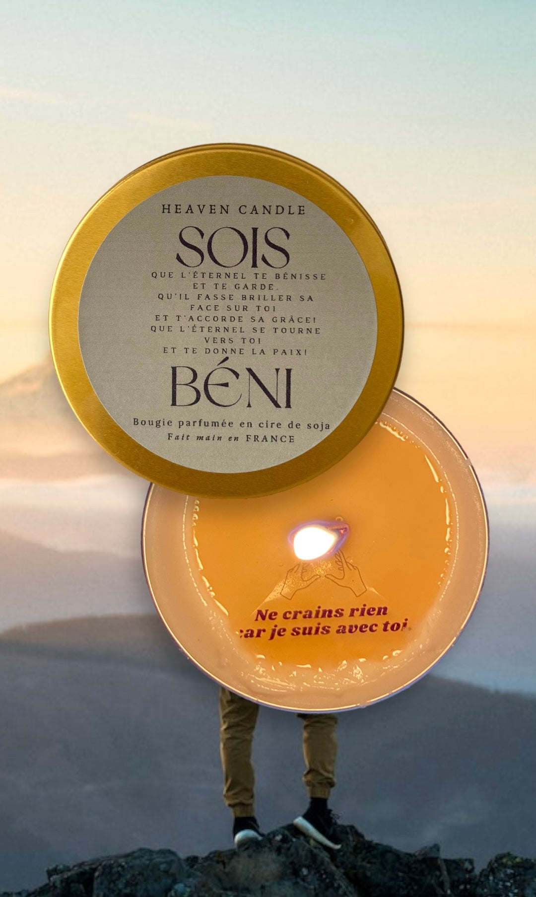 Bougie verset pour homme "Sois béni" avec mot qui apparaît dans la cire