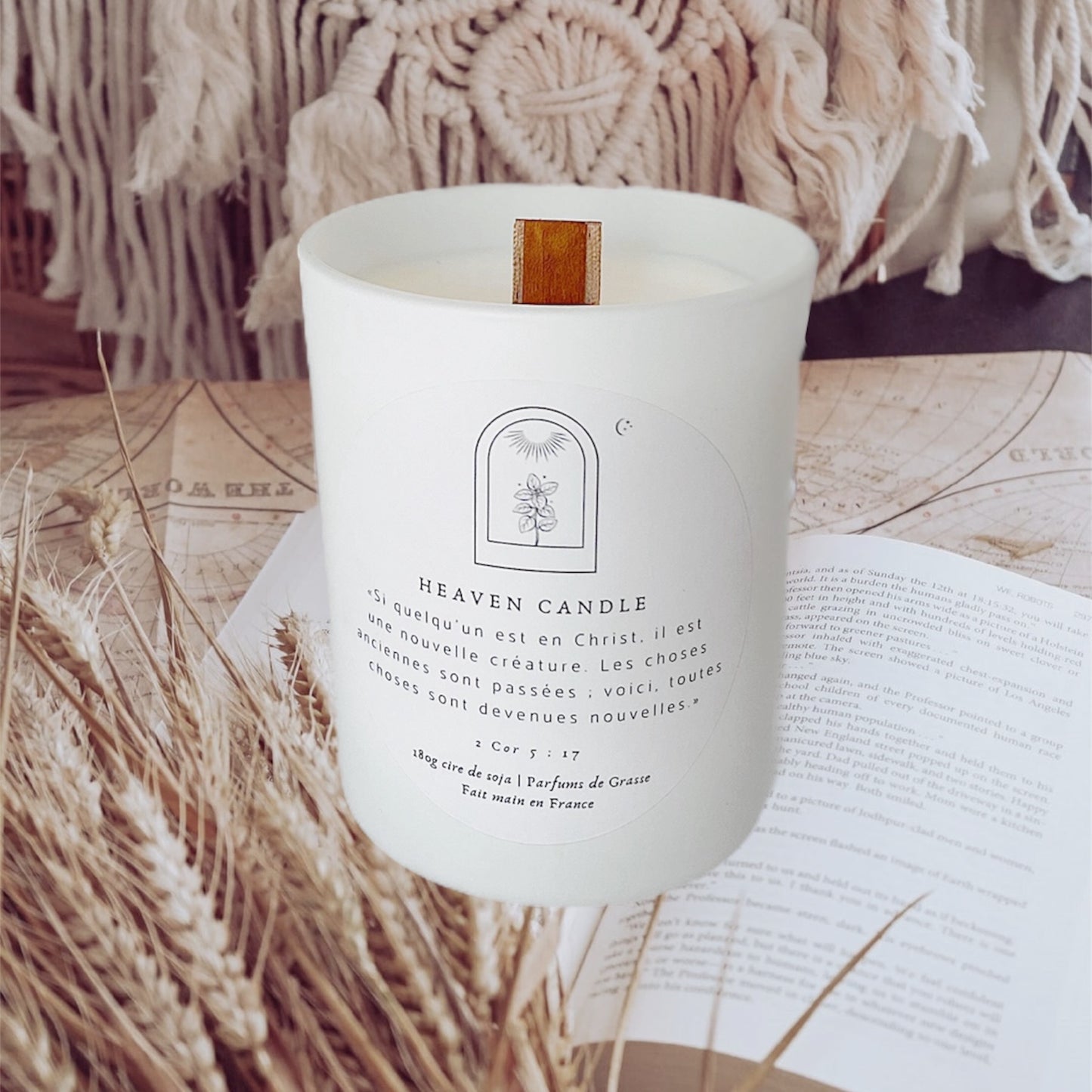 Bougie avec verset de la Bible "Renaissance" | Décoration Chrétienne