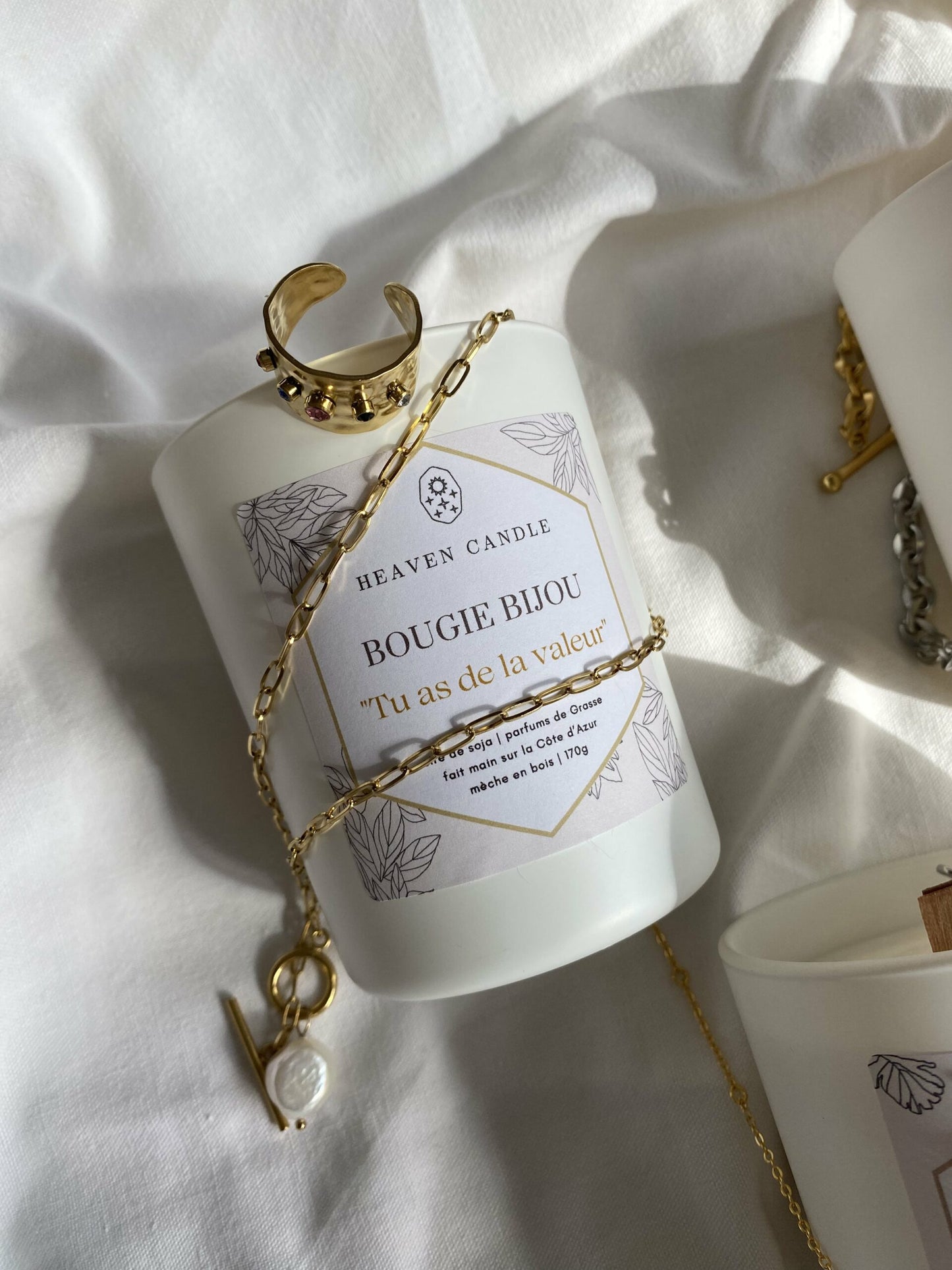 Bougie bijou "Tu as de la valeur" avec collier ou bague