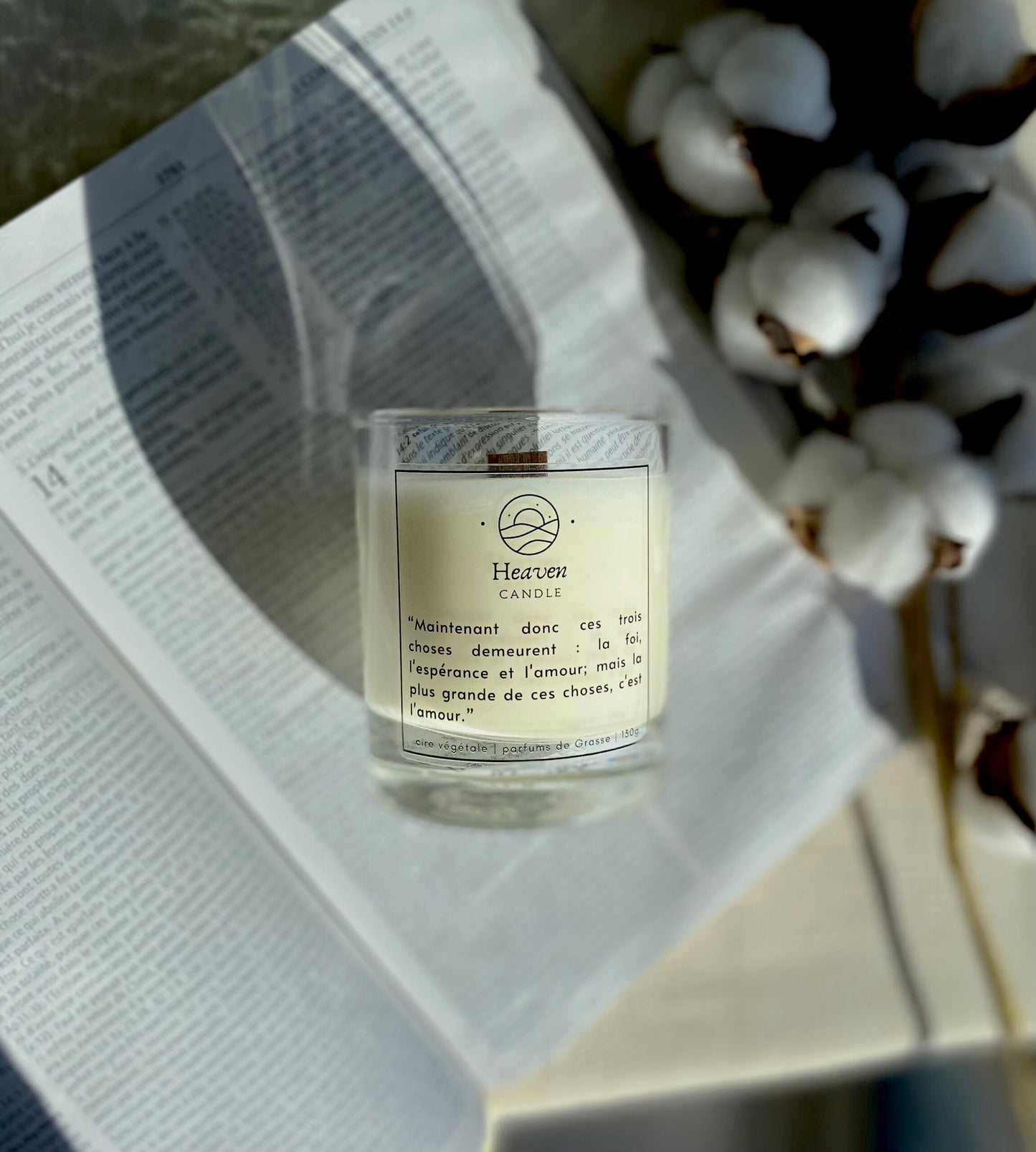 Bougie avec verset de la Bible "Amour foi espérance" | Décoration Chrétienne