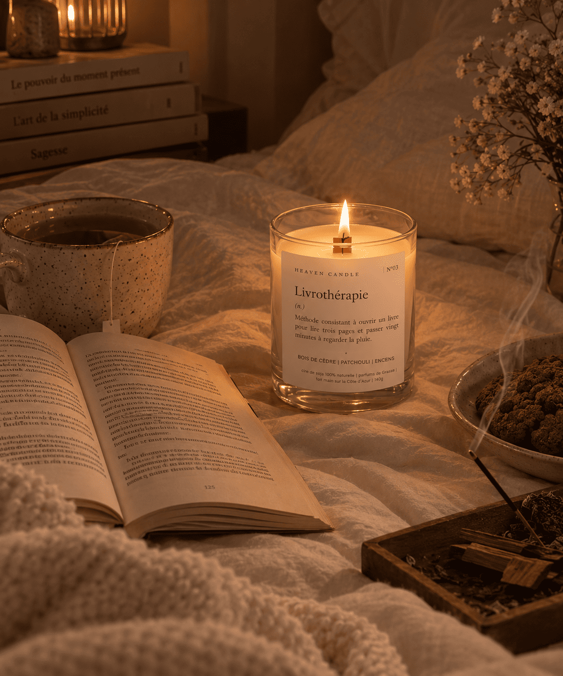 Bougie parfumée Livrothérapie – Cèdre, Patchouli & Encens