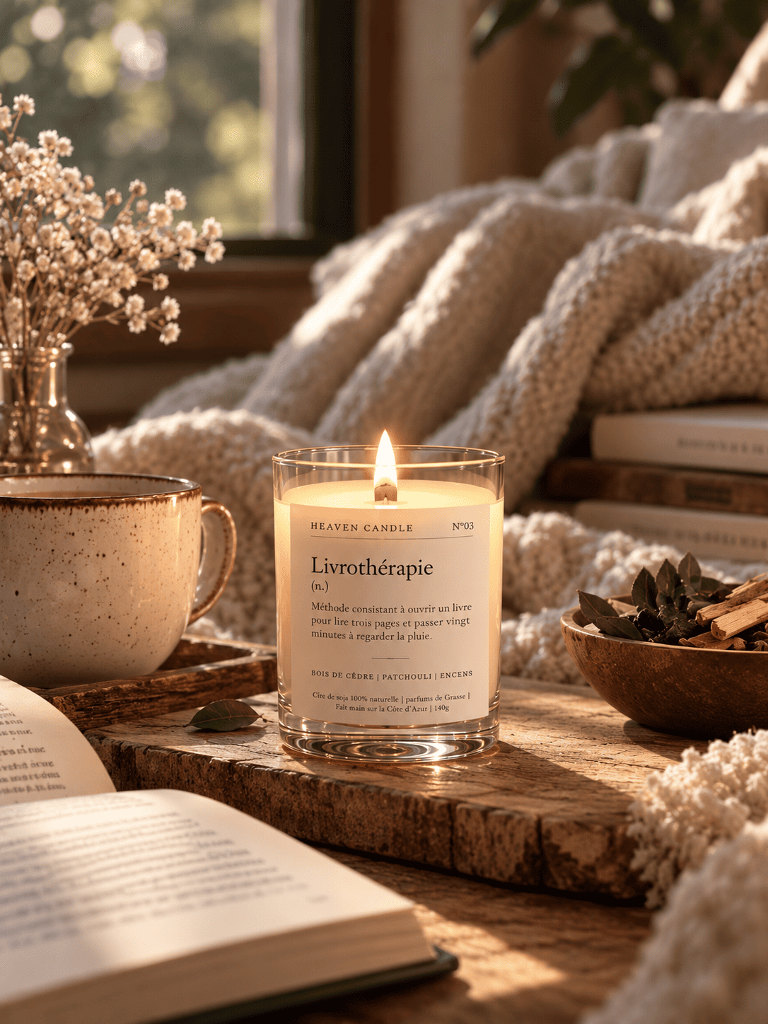 Bougie parfumée Livrothérapie – Cèdre, Patchouli & Encens