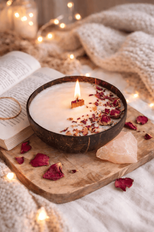 Bougie parfumée dans noix de coco "Amour infini"