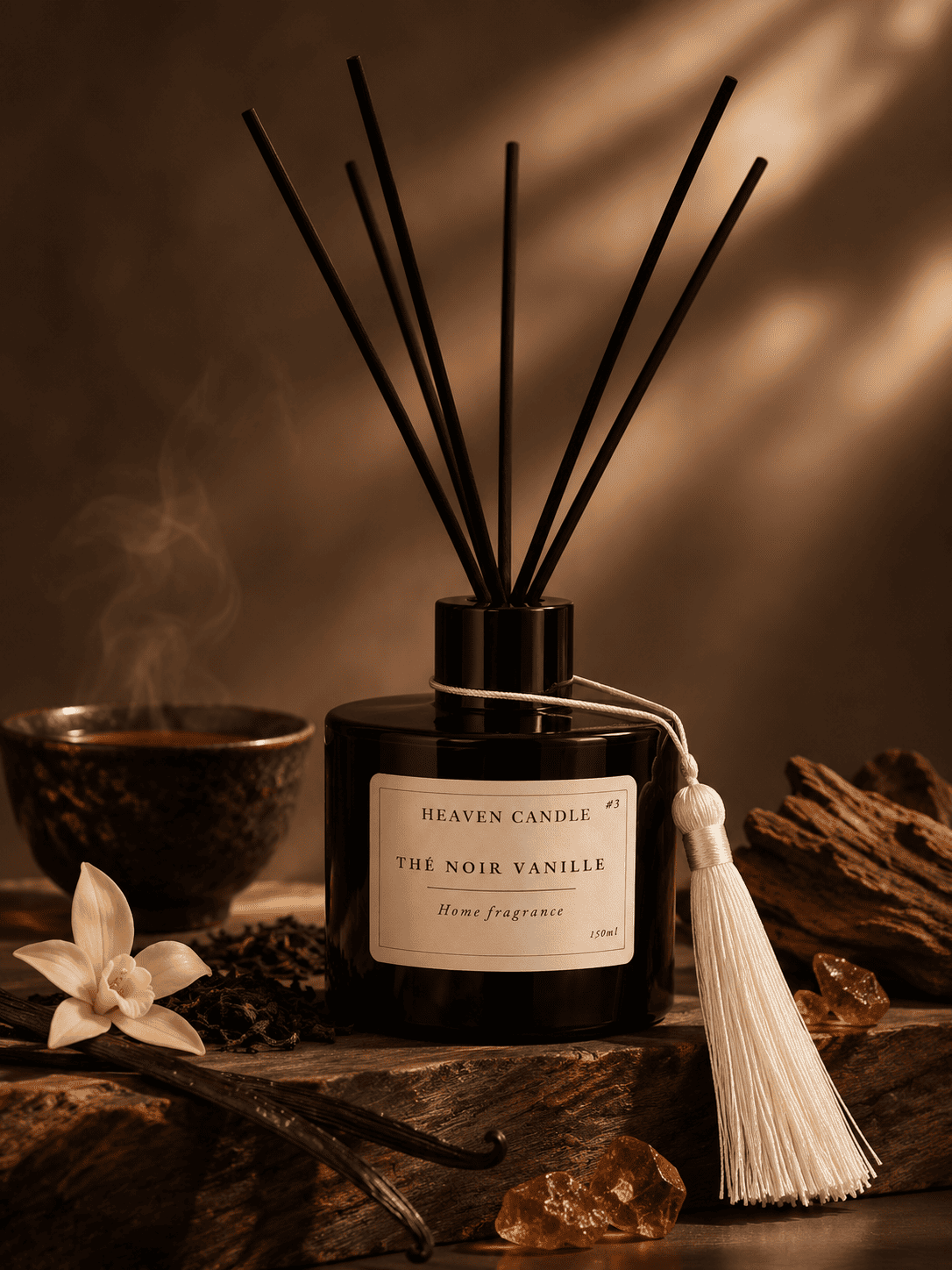 Diffuseur à bâtonnets Thé Noir Vanille – 150 ml