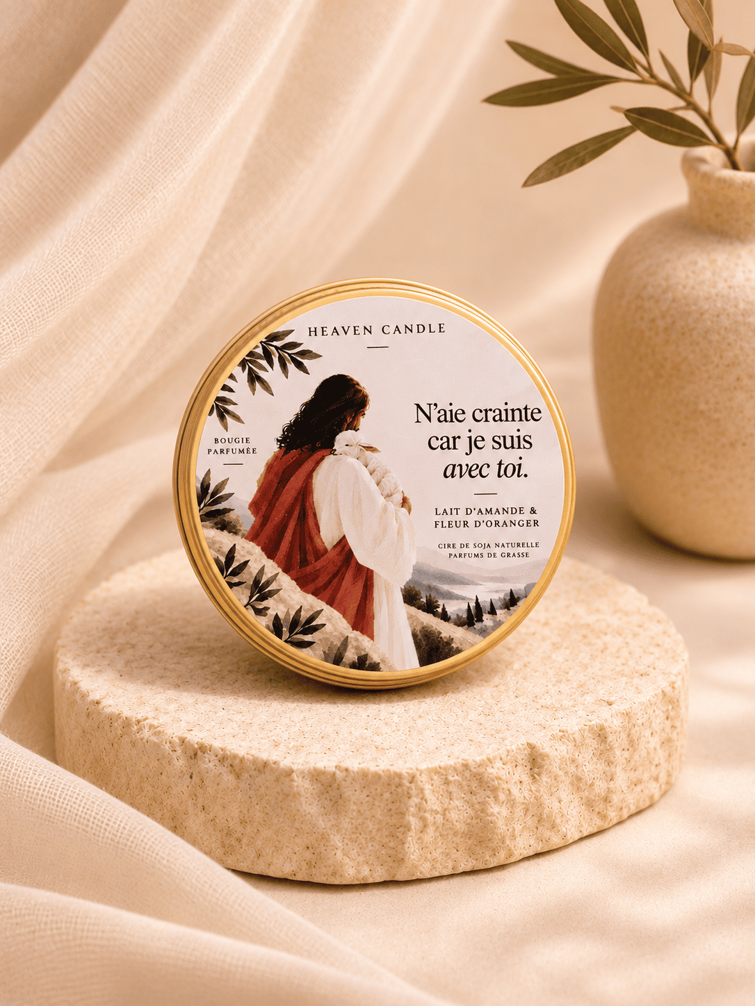 Mini bougie "N'aie crainte car je suis avec toi" - senteur Fleur d'oranger & Lait d'amande