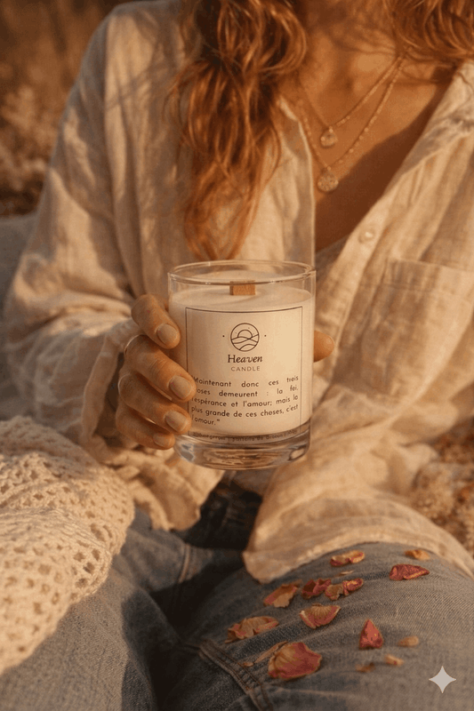 Bougie avec verset de la Bible "Amour foi espérance" | Décoration Chrétienne