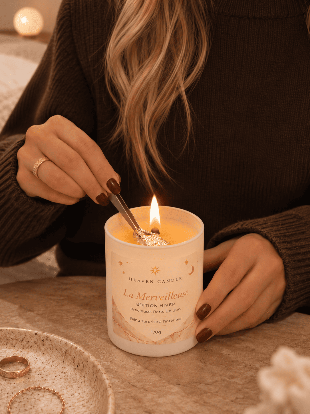 Bougie bijou de Noël – La Merveilleuse | Collier sautoir en acier inoxydable