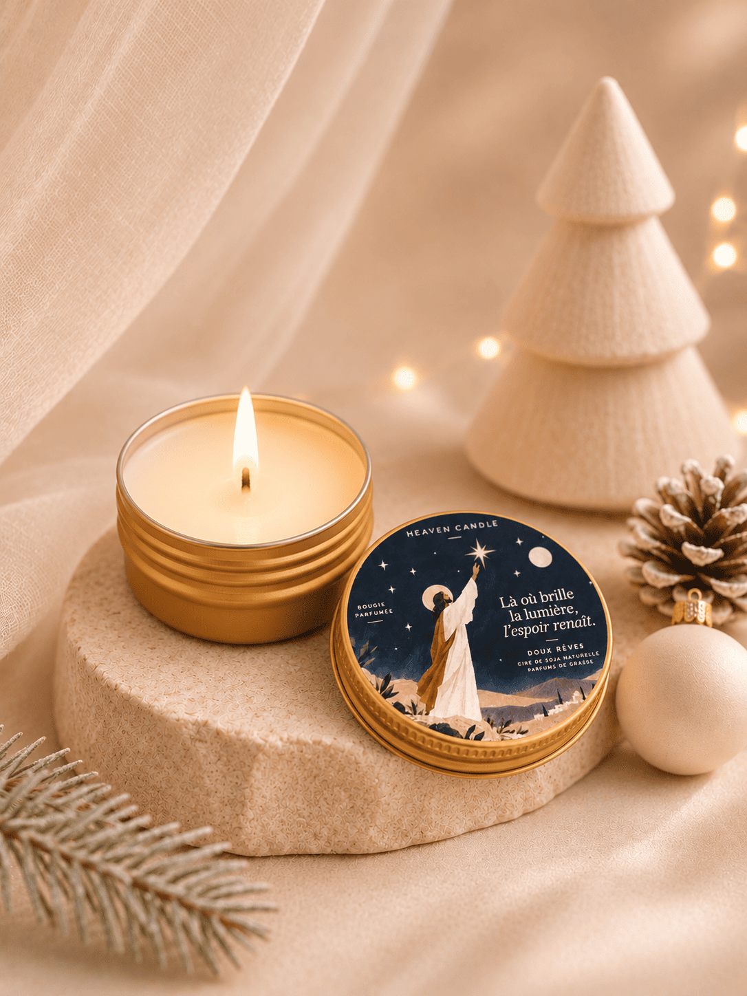 Mini bougie de Noël "Là où la lumière brille, l'espoir renaît" - senteur Doux rêves