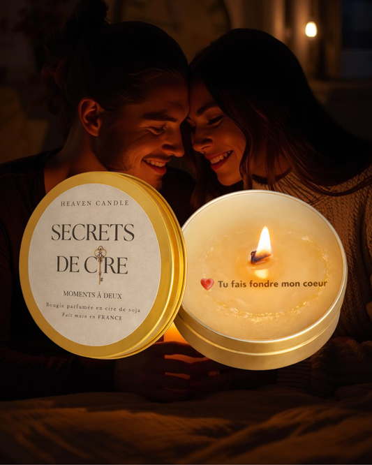 Bougie “Secrets de cire” avec message caché "Tu fais fondre mon coeur" + PDF exclusif : "30 moments slow life à vivre à deux"