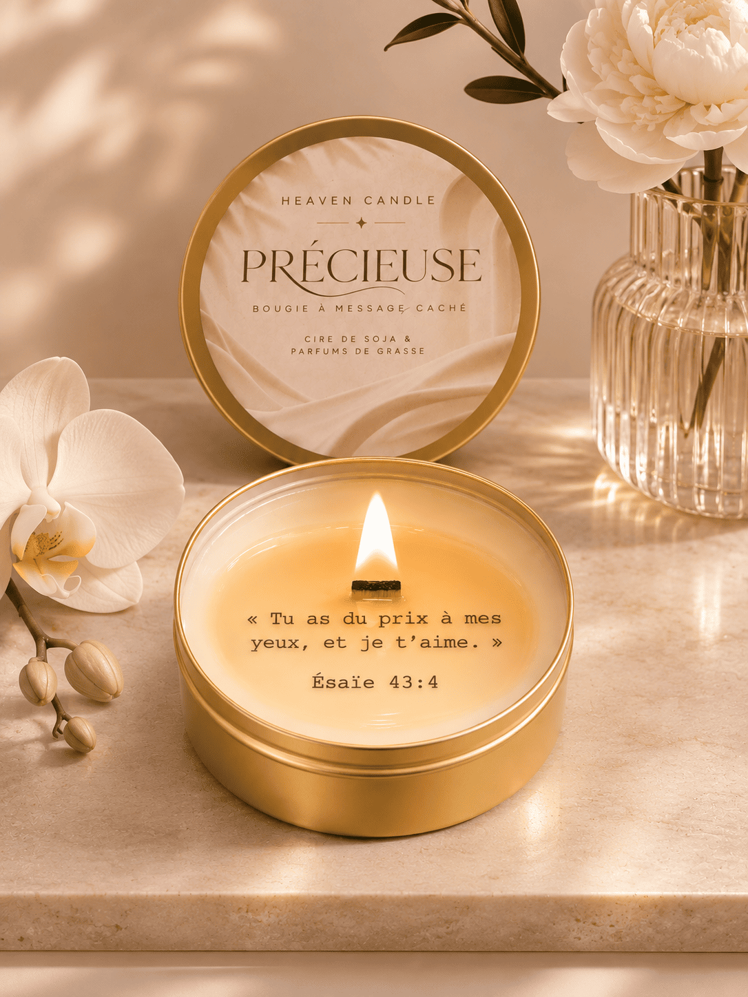 Bougie "Précieuse" avec message caché qui apparaît dans la cire