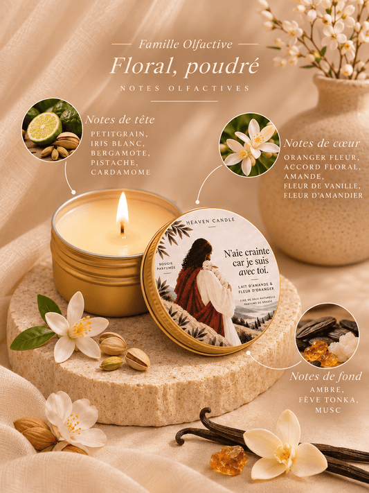 Mini bougie "N'aie crainte car je suis avec toi" - senteur Fleur d'oranger & Lait d'amande