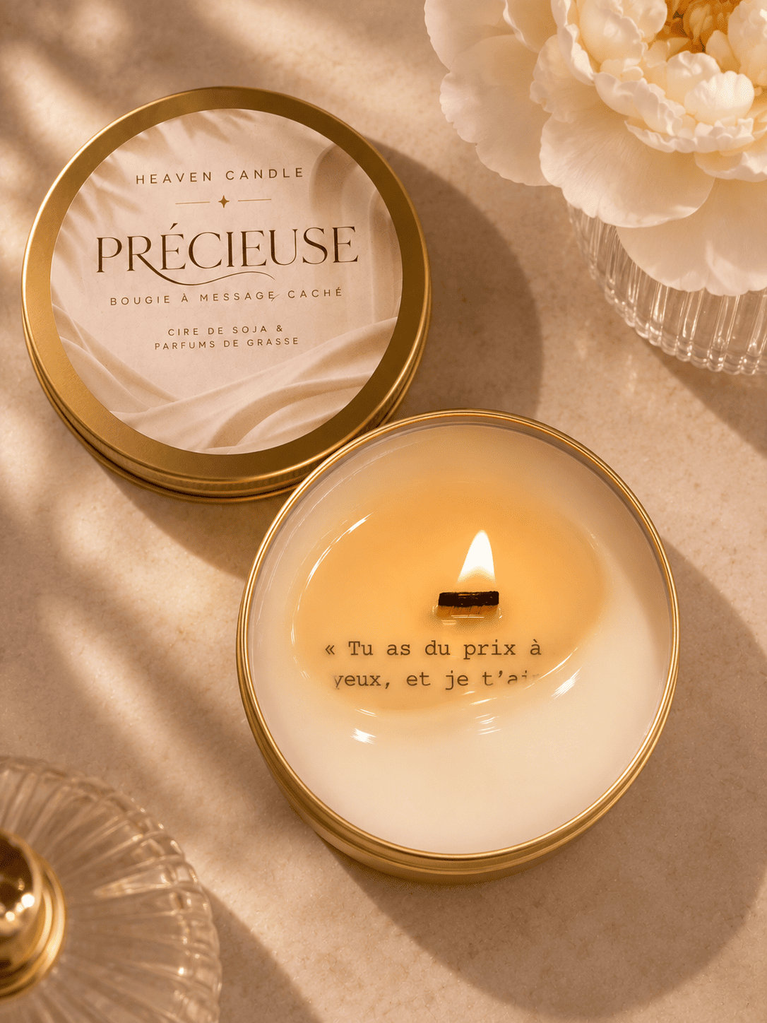 Bougie "Précieuse" avec message caché qui apparaît dans la cire