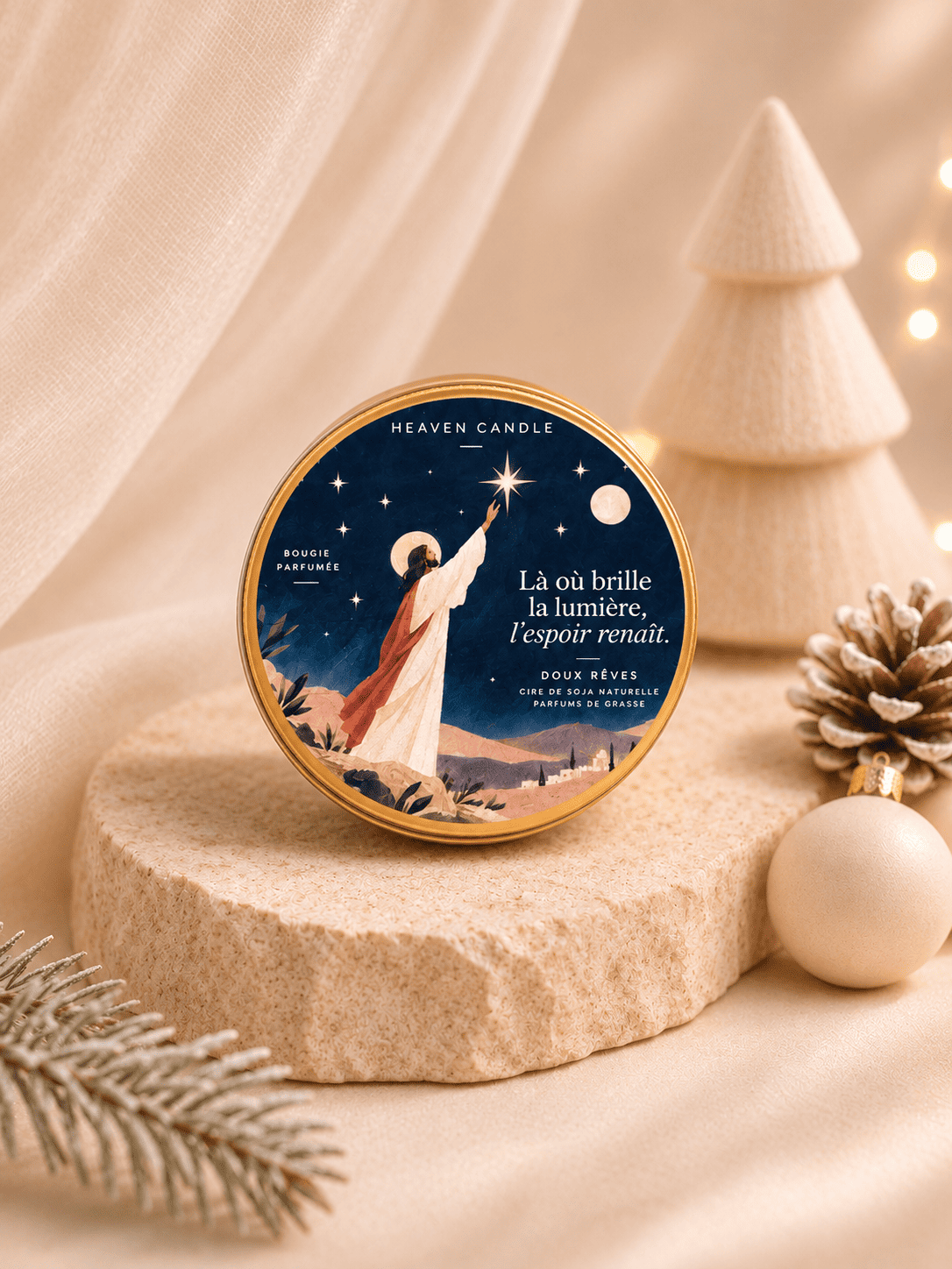 Mini bougie de Noël "Là où la lumière brille, l'espoir renaît" - senteur Doux rêves
