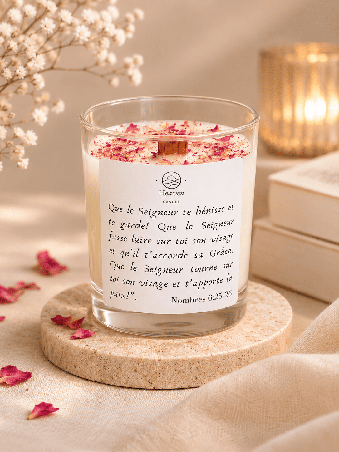 Bougie avec verset de la Bible "Que l'Eternel te bénisse" | Décoration Chrétienne