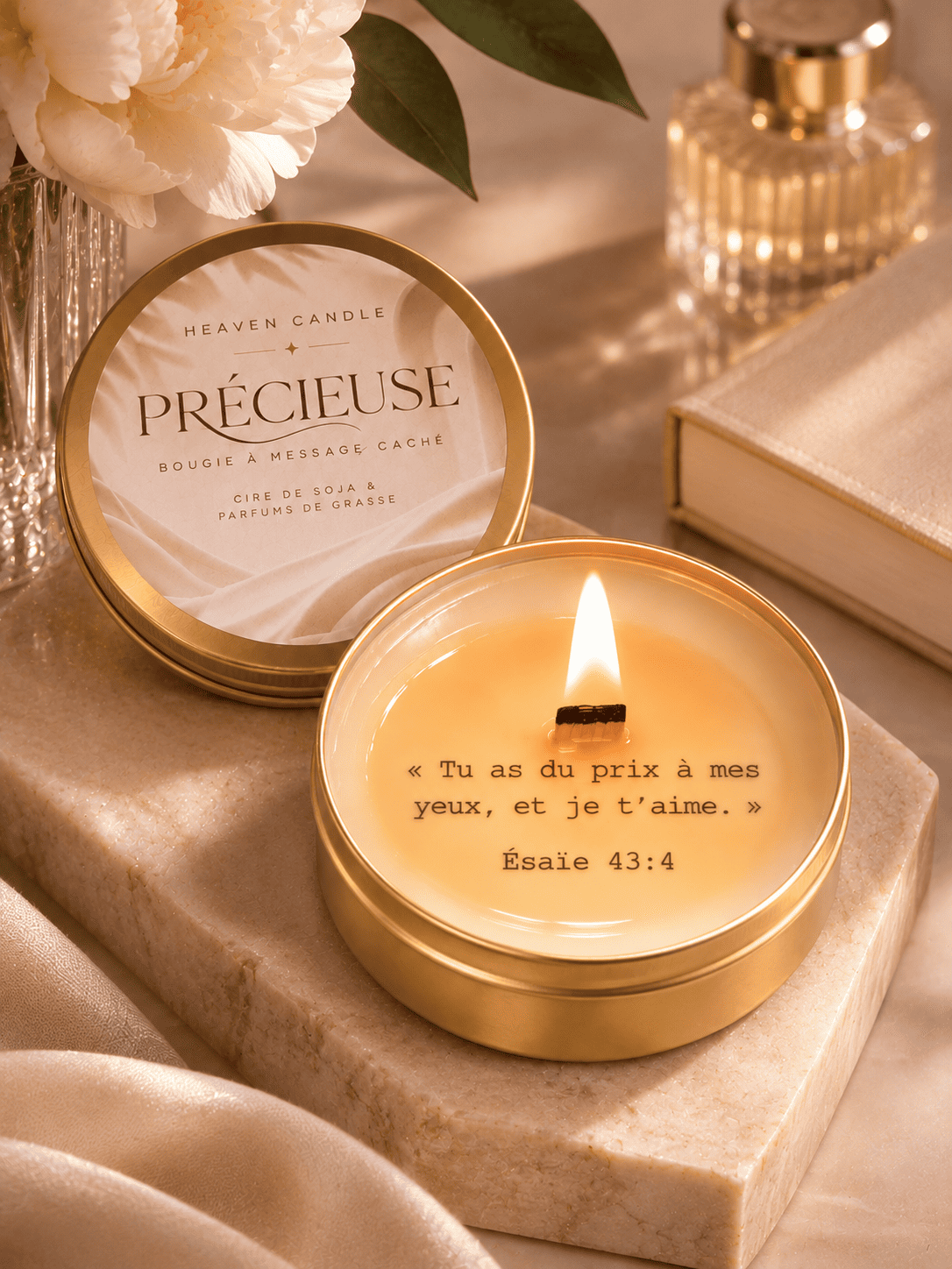 Bougie "Précieuse" avec message caché qui apparaît dans la cire