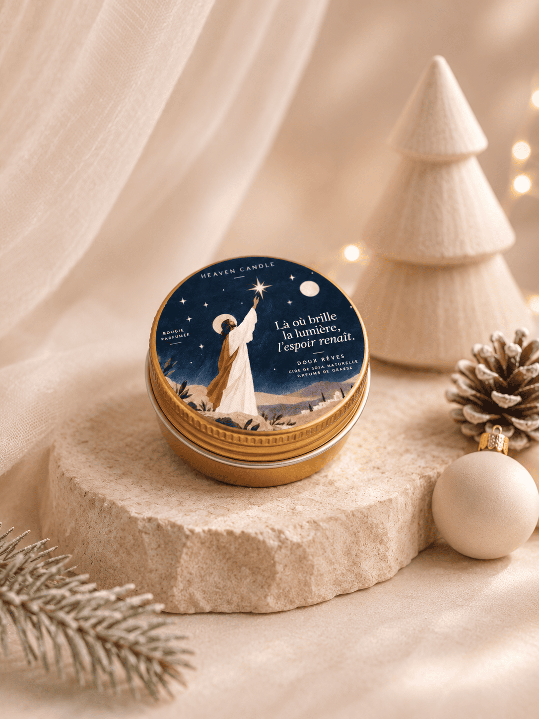 Mini bougie de Noël "Là où la lumière brille, l'espoir renaît" - senteur Doux rêves