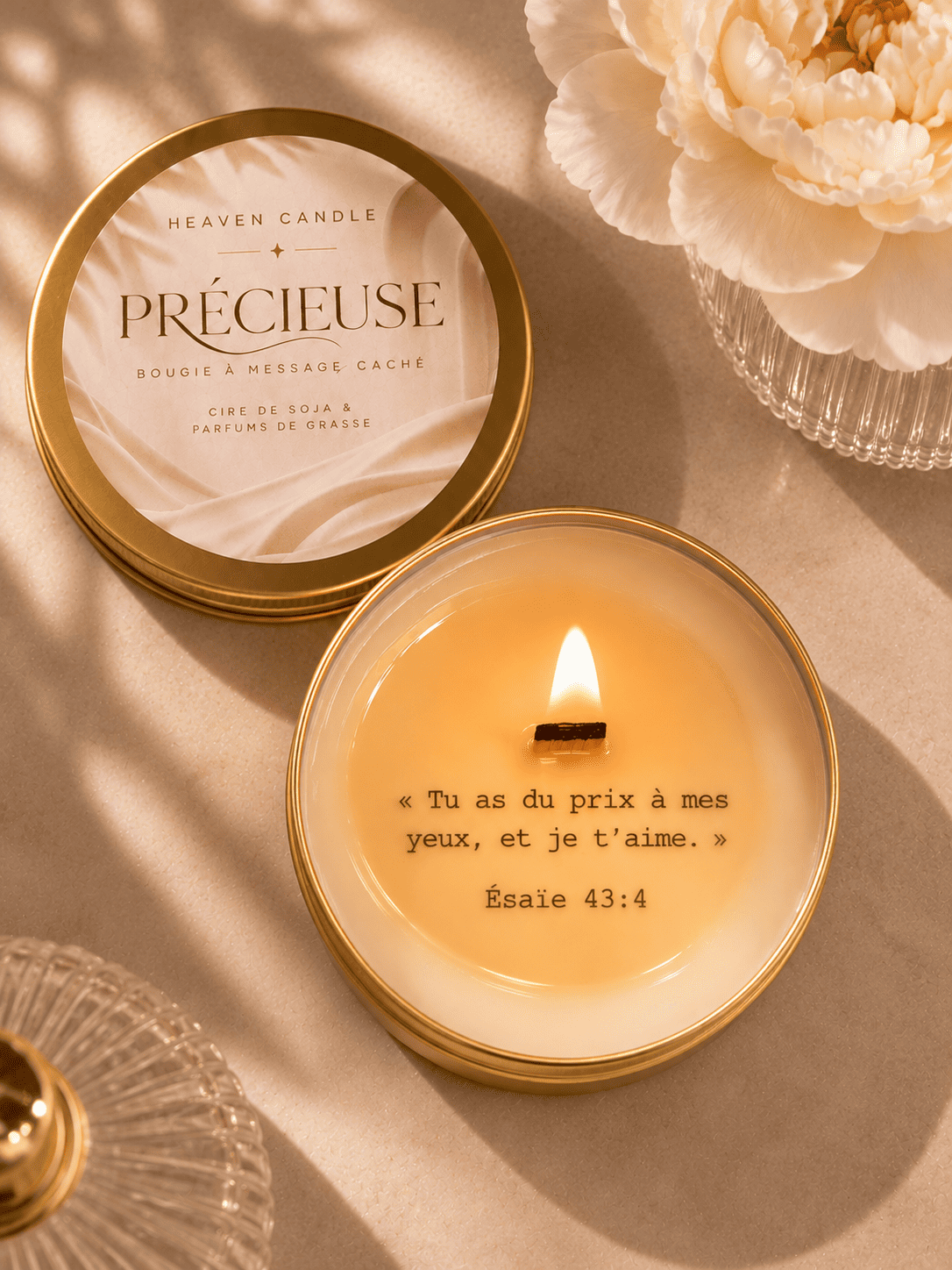 Bougie "Précieuse" avec message caché qui apparaît dans la cire