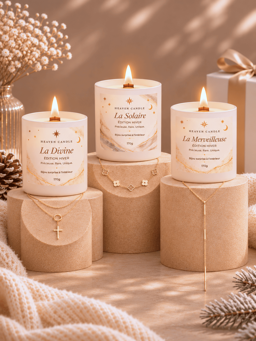 Bougie bijou de Noël – La Divine | Collier croix doré ou argenté en acier inoxydable