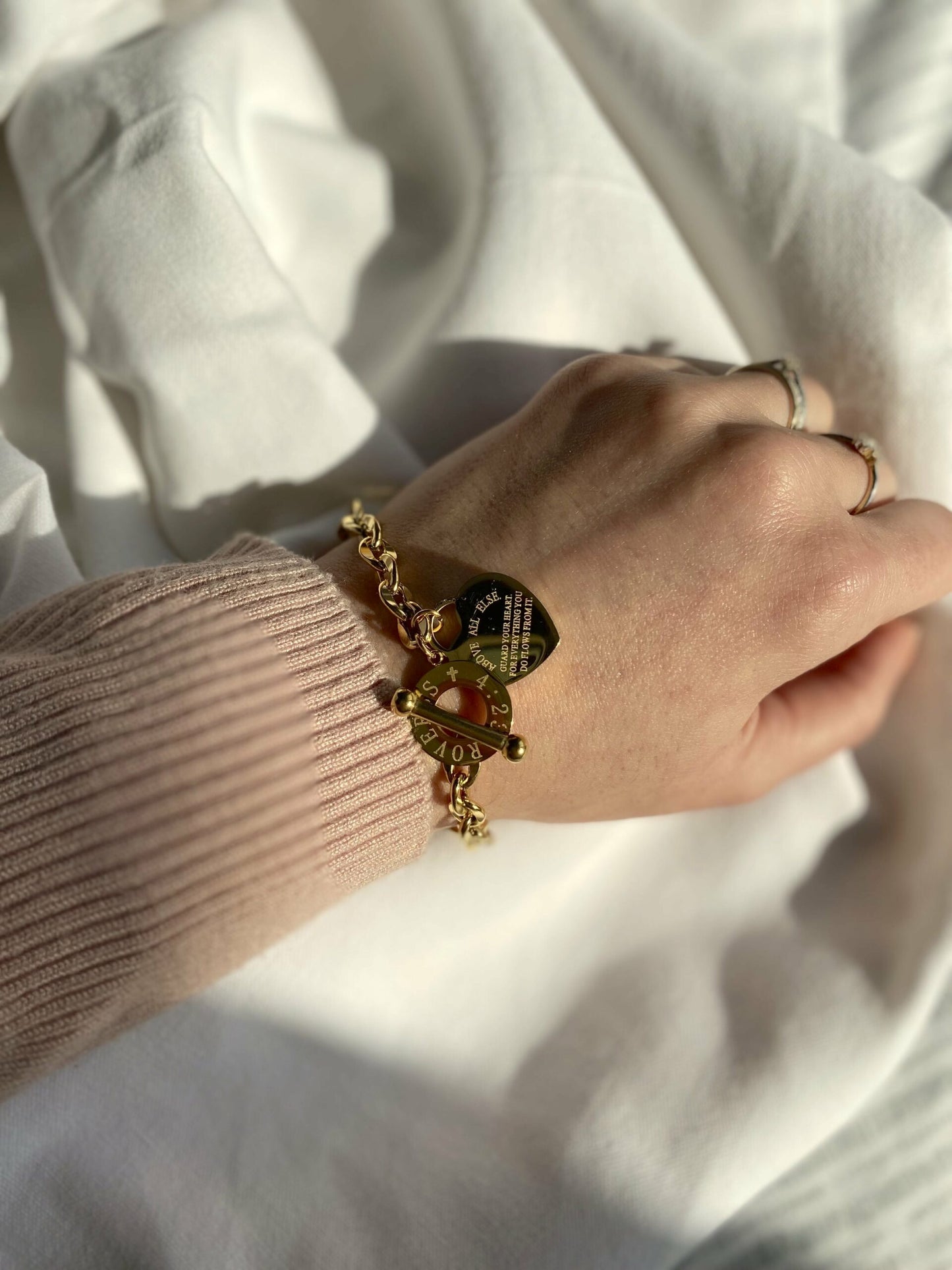 Bougie bijou "Garde ton coeur" bracelet avec verset doré ou argenté