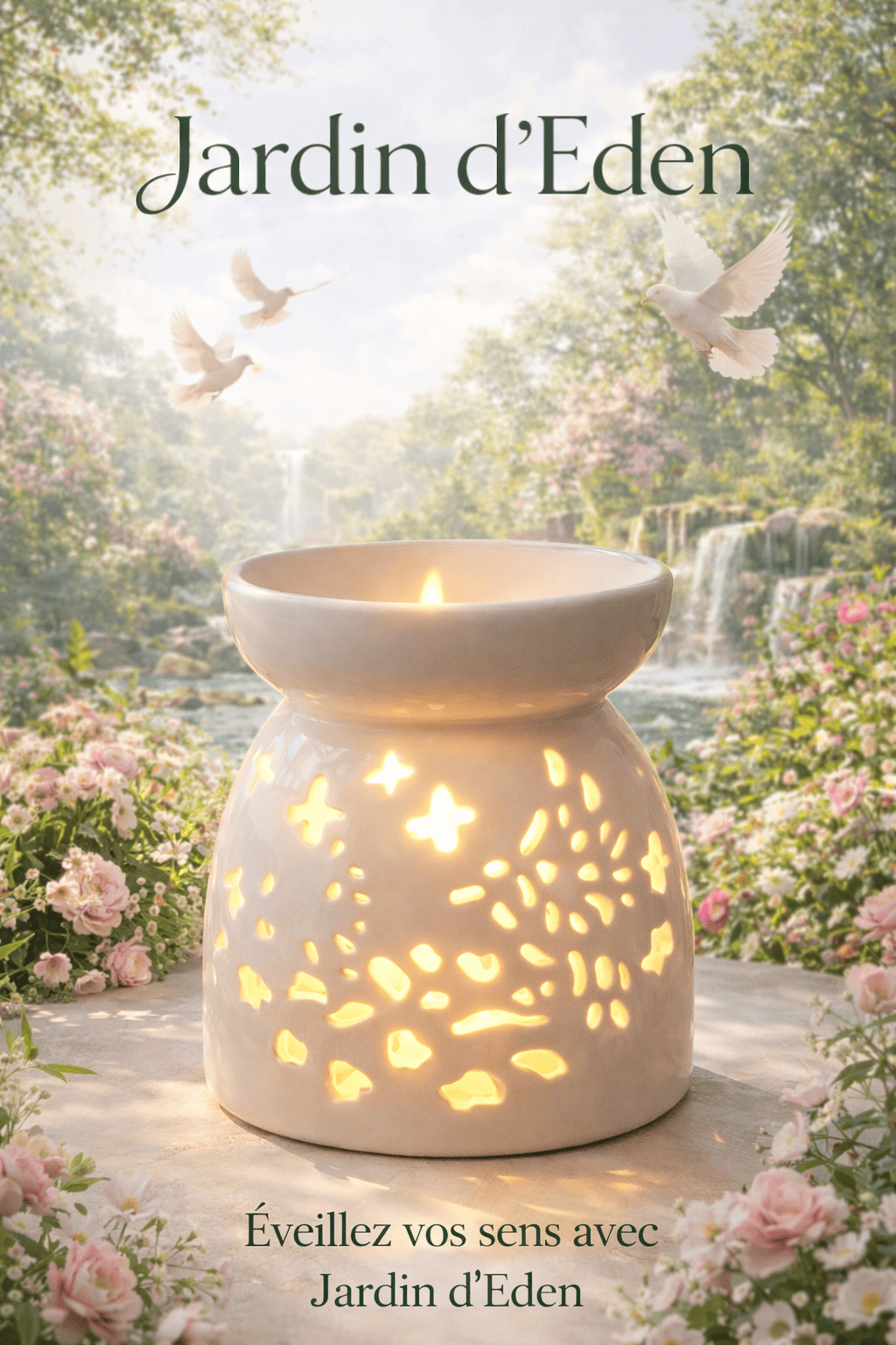 Brûleur pour cire parfumée Jardin d’Éden | Diffuseur fondants parfumés nature