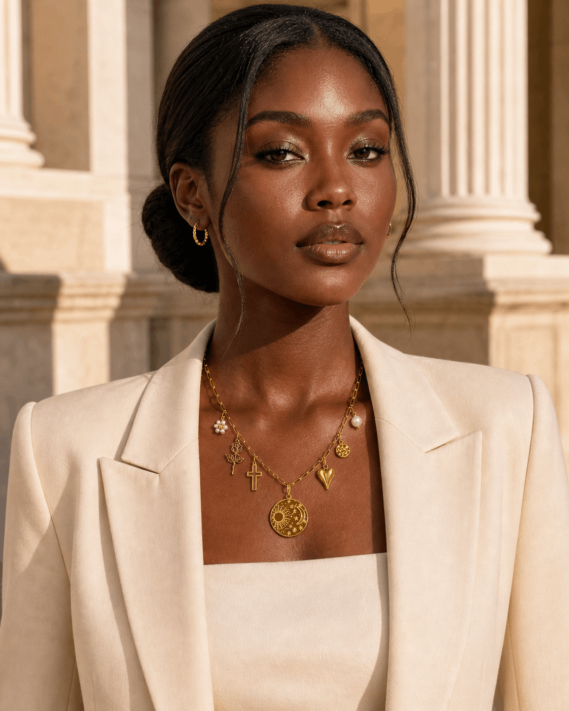 Collier chrétien femme "Merveilleuse" – Collier croix doré en acier inoxydable avec 7 pendentifs