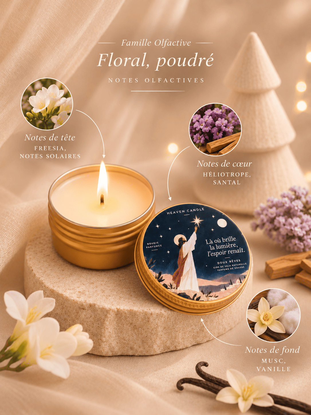 Mini bougie de Noël "Là où la lumière brille, l'espoir renaît" - senteur Doux rêves